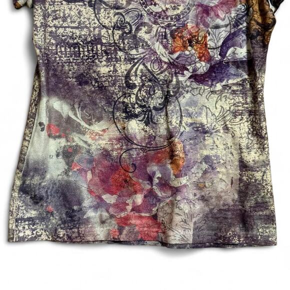 Appropriate Behavior Floral Abstract V-Neck Tee Size Small - Picture 6 of 8